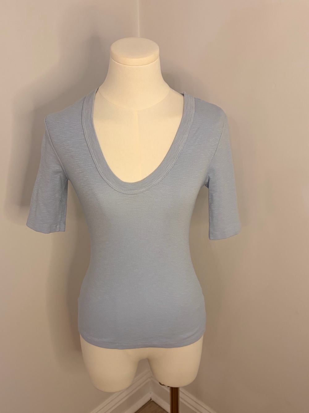 Enza Costa Light Blue Scoop Neck Short Sleeve Top